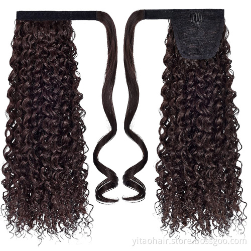 Long Curly Red Brown Hair 18 Inch Long curly Ponytail hair Extension Synthetic Wrap Around Drawstring Hair